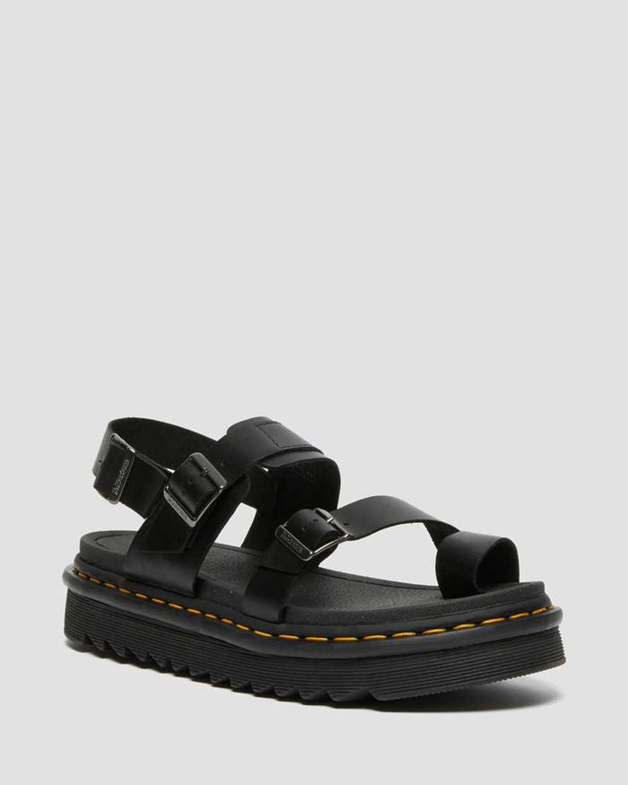 Dr Martens Womens Fynn Leather Strap Sandals Black - 61972VHJR